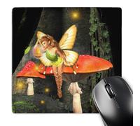3dRose mp_23211_1 8 x 8-Inch Pretty Forest Fairy On Mushroom/Toadstool with Light Mouse Pad