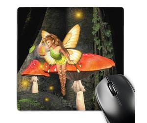 3dRose mp_23211_1 8 x 8-Inch Pretty Forest Fairy On Mushroom/Toadstool with Light Mouse Pad