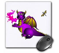 3dRose mp_24664_1 8 x 8-Inch Purple and Gold Fire Breathing Dragon and Dragonfly Mouse Pad