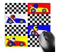 3dRose mp_25340_1 8 x 8-Inch Boy Stuff Blue Red Yellow Racecars Checkered Flag Design Mouse Pad