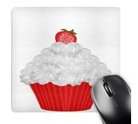 3dRose mp_267635_1 8" x 8" Cute Strawberry and Whipped Cream Cupcake Illustration Mouse Pad
