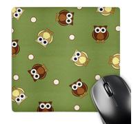 3dRose mp_28540_1 8 x 8-Inch Cute Brown Owl and Dot Print Green Mouse Pad
