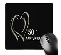 3dRose mp_29617_1 8 x 8-Inch Two Gold Hearts 50th Anniversary Mouse Pad
