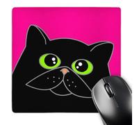 3dRose mp_31209_1 8 x 8-Inch The Curious Cat Black with Green Eyes Pink Mouse Pad