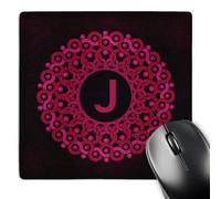 3dRose mp_32320_1 8 x 8-Inch Monogram J Pink and Lipstick red Mandala on Dark Burgundy Muted Grunge Damask Mouse Pad
