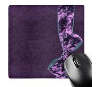 3dRose mp_33502_1 8 x 8-Inch Purple and Teal Floral Bow on Dark Purple Grunge Damask Background Mouse Pad