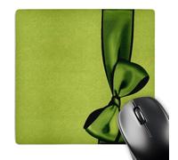 3dRose mp_33558_1 8 x 8-Inch Olive Green Faux Satin Bow on Rich Lime Green Grunge Damask Background Mouse Pad