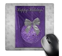 3dRose mp_34370_1 8 x 8-Inch Purple Ornament with Silver Bow, Happy Holidays Mouse Pad