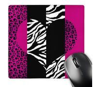 3dRose mp_35437_1 8 x 8-Inch Pink Black and White Animal Print - Leopard and Zebra Heart Mouse Pad