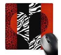 3dRose mp_35439_1 8 x 8-Inch Red, Black, Orange and White Animal Print - Leopard and Zebra Heart Mouse Pad