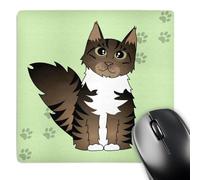 3dRose mp_35526_1 8 x 8-Inch Cute Maine Coon Cartoon Cat - Brown Tabby with White - Green with Pawprint Mouse Pad