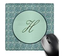 3dRose mp_36026_1 8 x 8-Inch Elegant letter H in a round frame surrounded by a floral pattern all in teal green monotones Mouse Pad
