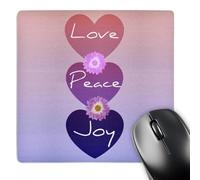 3dRose mp_40163_1 8 x 8-Inch Love, Peace, Joy Hearts with Pink Flowers- Inspirational Art Mouse Pad