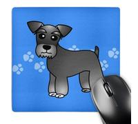 3dRose mp_40882_1 8 x 8-Inch Cute Miniature Schnauzer Banded Coat (Salt and Pepper) - Cartoon Dog - Blue with Pawprints Mouse Pad