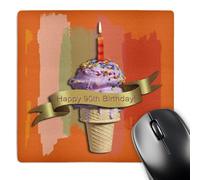 3dRose mp_43486_1 8 x 8 Happy 90th Birthday, Strawberry Ice Cream Cone on Abstract, Orange Mouse Pad