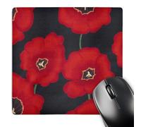 3dRose mp_44548_1 8 x 8 Bright Red Tulips on Black Mouse Pad