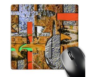 3dRose mp_47552_1 8 x 8 Orange, Yellow, Green and Chrome with Little Squares, Rectangles and Other Shapes Mouse Pad