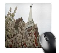 3dRose mp_48423_1 8 x 8 The Historical Tabernacle in St. George, Utah with a Blossoming White Tree in The Forefront Mouse Pad