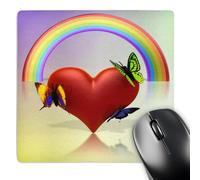 3dRose mp_52219_1 8 x 8 Rainbow Heart Heart Heart with Three Beautiful Butterflies a Rainbow and Pastel Background Art Mouse Pad