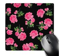 3dRose mp_56623_1 8 x 8 Pretty Hot Pink Roses Floral Pattern on Black Mouse Pad