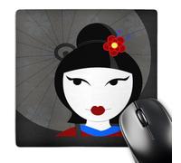 3dRose mp_57093_1 8 x 8 Cute Geisha Girl with Umbrella - Red and Blue Mouse Pad