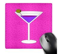 3dRose mp_57114_1 8 x 8 Bright Purple Martini in Glass with Olive - Pink Background Mouse Pad