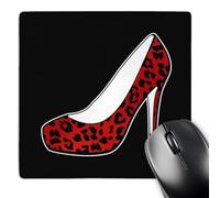 3dRose mp_57137_1 8 x 8 I Love Shoes - Red Cheetah High Heel Shoe on Black Mouse Pad