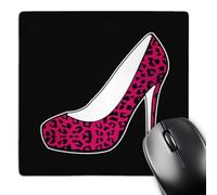 3dRose mp_57138_1 8 x 8 I Love Shoes - Pink Cheetah High Heel Shoe on Black Mouse Pad