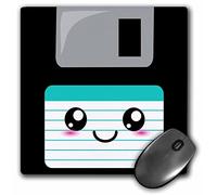 3dRose mp_57456_1 8 x 8 Kawaii Cute Happy Floppy Disk - Retro computer Geek - Anime Smiley cartoon Turquoise Teal label Mouse Pad