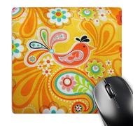 3dRose mp_60526_1 8 x 8 Orange n Turquoise Paisley with Bird Mouse Pad
