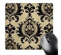 3dRose mp_60567_1 8 x 8 Vintage Black n Gold Damask Pattern Mouse Pad