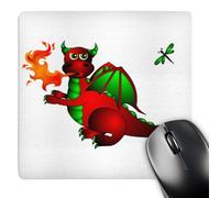 3dRose mp_6162_1 8 x 8-Inch Red and Green Fire Breathing Dragon and Dragonfly Mouse Pad