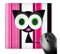 3dRose mp_6334_1 8 x 8-Inch My Lucky Black Cat Pink Stripes Design Mouse Pad