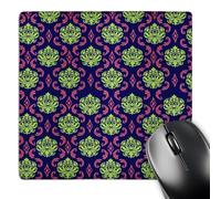 3dRose mp_76585_1 8 x 8-Inch Hot Pink and Lime Green Damask Pattern on Black - Girly Funky Retro Colorful Damasks Patterns Mouse Pad