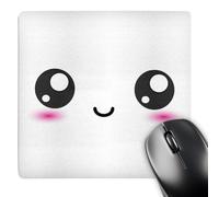 3dRose mp_76635_1 8 x 8-Inch White Cute Smiley Square - Adorable and Kawaii Cartoony Smiling Face - Sweet Happy Cartoon Mouse Pad