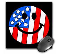3dRose mp_76652_1 8 x 8-Inch American Flag Smiley Face - Patriotic USA 4Th of July Independence Day Happy Smilie on Black Mouse Pad