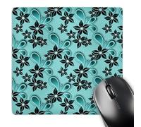3dRose mp_77823_1 8 x 8-Inch Pretty Deep Turquoise Flowers on a Flourish on a Light Blue Background Mouse Pad