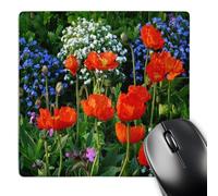 3dRose mp_80405_1 8 x 8-Inch Red Poppies with Purple N White Babys Breath Mouse Pad