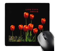 3dRose mp_80533_1 8 x 8-Inch Red Tulips on Black Mouse Pad