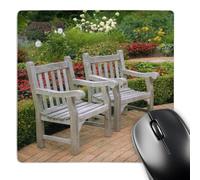 3dRose mp_83512_1 8 x 8-Inch Empty Wooden Chairs Along a Garden Path - Na01 Rkl0011 - Raymond Klass Mouse Pad