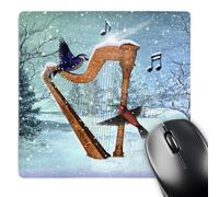 3dRose mp_97860_1 8 x 8-Inch Bluebird and Hummingbird with a Harp in The Snow and Musical Notes Mouse Pad