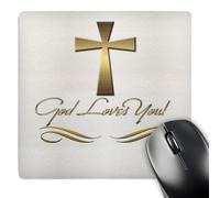 3dRose mp_99112_1 8 x 8-Inch God Loves You in Gold Colors with a Gold Colored Cross on a Creme Background. Mouse Pad