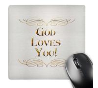 3dRose mp_99113_1 8 x 8-Inch God Loves You in Elegant Golden Type on a Creme Background. Mouse Pad
