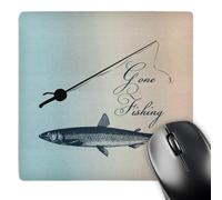 3dRose mp_99326_1 8 x 8-Inch Gone Fishing Fish with Pole- Beach Theme Art Mouse Pad