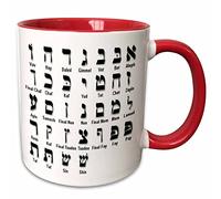 3dRose Mug_203899_5 "Print of The Hebrew Alphabet, Ceramic, Red/White