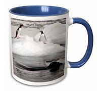 3dRose Neko Harbor, Antarctica. Weddell Seal Swims Past Two Gentoo Penguins 11oz Two-Tone Blue Mug