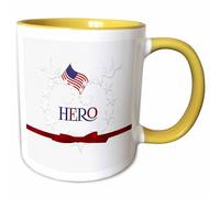 3dRose Patriotic Hero Star Spangled Etched-Like Heart with American Flag 11oz Two-Tone Yellow Mug