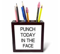 3dRose ph_245837_1 5-Inch "Punch Today in The Face" Tile Pen Holder - Black