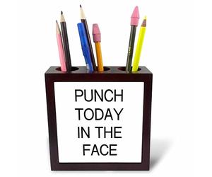 3dRose ph_245837_1 5-Inch "Punch Today in The Face" Tile Pen Holder - Black
