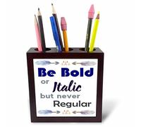 3dRose ph_252939_1 5-Inch Be Bold or Italic but Never Regular with Watercolour Tribal Feather Tile Pen Holder
